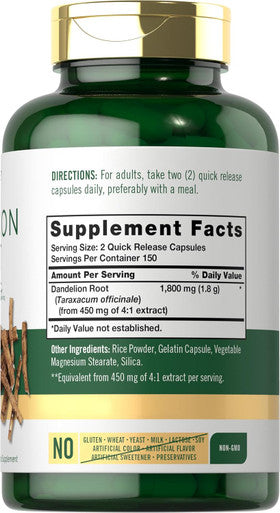 Carlyle Dandelion Root | 1800mg | 300 Capsules | Non-GMO Gluten Supplement