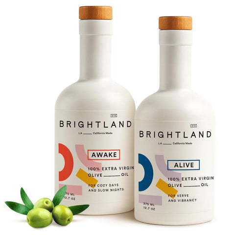 Brightland California Olive Oil Extra Virgin, The Duo ÃƒÂ¢Ã¢â€šÂ¬Ã¢â‚¬Å“ First Cold-Pressed Olive Oil Made with Early-Harvest Olives ÃƒÂ¢Ã¢â€šÂ¬Ã¢â‚¬Å“ Polyphenol Rich & Artfully Crafted - 12.7fl oz Bottles (Pack of 2)
