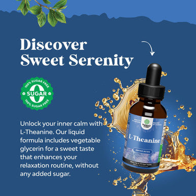 Natures Craft High Absorption L-Theanine Liquid Drops - Nootropic Focus Supplement with L Theanine 200mg Per Serving and Chamomile Extract - L Theanine Supplement for Adults and Kids Relaxation and Focus - 2oz