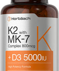 Vitamin K2 Mk7 With D3 | 180 Capsules | 800 Mcg Complex Plus Mk4 | 5000 Iu Of D3 | Non-Gmo, Gluten Free | Vitamin Supplement By Horbaach