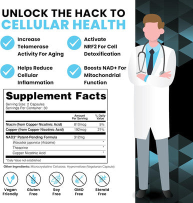 Hpn Nad+ Booster (Nad3), Anti Aging Cell Booster, Nrf2 Activator, Nicotinamide Riboside Alternative, Nad Supplement Natural Energy, Longevity, And Cellular Health, 312 Mg Per Serving (1 Month Supply)