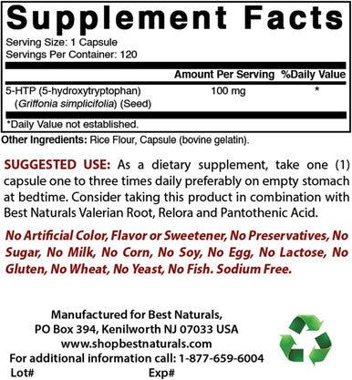Best Naturals 2 Packs 5-HTP (5-hydroxytryptophan) 100 mg 120 Capsules