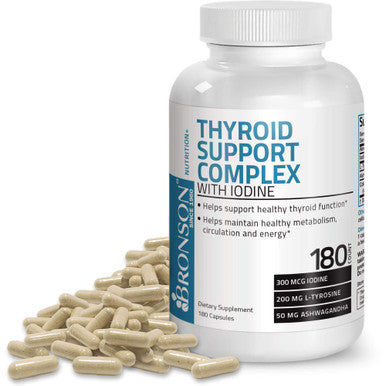 Bronson Thyroid Support Complex with Iodine - Healthy Thyroid Function, Immune System, Energy Levels, Thyroid Hormone Levels, & Metabolism - 180 Capsules