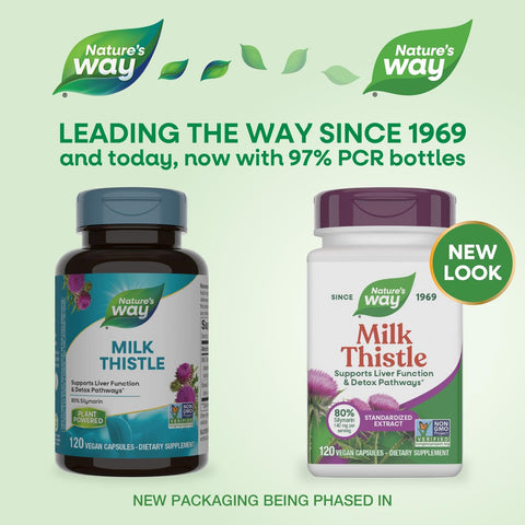 Nature'S Way Milk Thistle Supports Liver Function & Detox Pathways 175 Mg Milk Thistle Seed Extract Standardized To 80 Silymarin Per Serving Vegan 120 Capsules (Packaging May Vary)