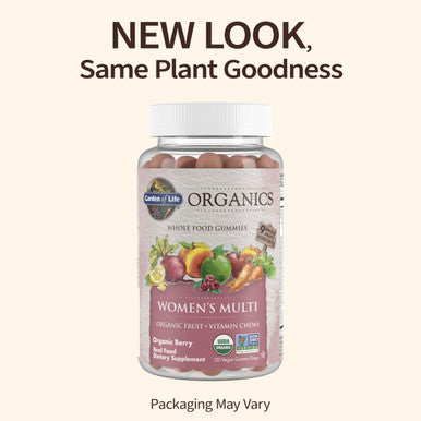 Garden of Life Organics Women'S Gummy Vitamins - Berry - Certified Organic Non-Gmo Vegan Kosher Complete Multi - Methyl B12 C & D3 - Gluten Soy & Dairy Free 120 Real Fruit Gummies
