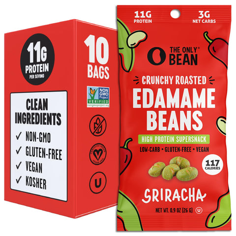 The Only Bean Crunchy Dry Roasted Edamame Snacks (Sea Salt) Healthy High Protein(11g) Keto Food Low Carb Gluten Office Vegan Food 100 Calorie Snack Pack 0.9oz 10 Pack