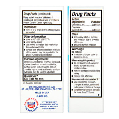 Rite Aid Tears, Polyethylene Glycol Lubricant Eye Drops - 1 oz | Eye Lubricant Drops for Dry Eyes | Dry Eye Formula | Eye Care for Age-Related Dry Eyes | Replenishes Tears & Refreshes Eyes