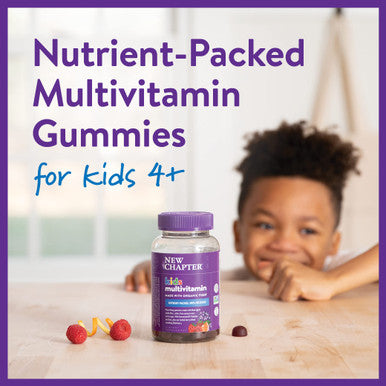 New Chapter Kids Multivitamin Gummies - 50% Less Sugar, Kids Gummy Vitamins with Vitamins C, D3 & Zinc, Non-GMO, Gluten Free, Berry-Citrus, 60ct