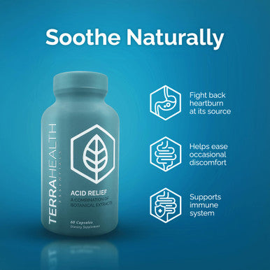 Terra Health Essentials - Acid Relief | All-Natural Acid Reflux Relief, Heartburn, Indigestion Supplement | 30-Day Supply