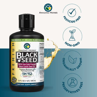 Amazing Herbs Premium Black Seed Oil - Cold Pressed Nigella Sativa Aids In Digestive Health, Immune Support, Brain Function, Joint Mobility, Gluten Free, Non Gmo - 32 Fl Oz (Pack Of 3)