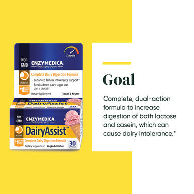Enzymedica, Dairyassist, Enzyme Support For Digestive Relief From Lactose Intolerance, 30 Capsules