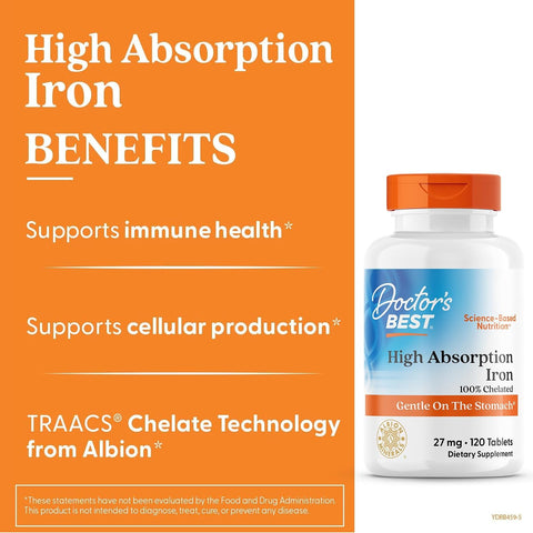 DoctorS Best High Absorption Iron Tablet With Ferrochel Gentle On The Stomach Immune Health Blood Health 27 Mg
