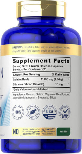 Carlyle Gelatin 2160 mg | with Silica Optimizer | 250 Capsules | Non-GMO and Gluten Supplement | by