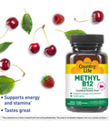 Country Life Methyl B12 Supports Energy & Stamina 3000Mcg 120 Lozenges Certified Gluten Free Certified Vegan Certified Halal