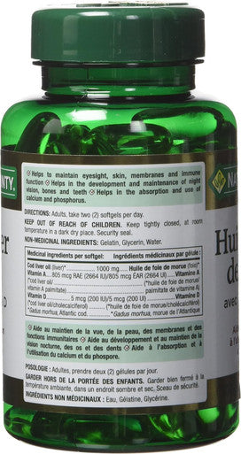 Nature's Bounty Cod Liver Oil 1000Mg 100 Sgl