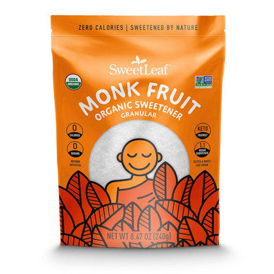Sweetleaf Organic Monk Fruit Sweetener Granular Zero-Calorie Natural Sugar Substitute for Coffee Tea and Baking Organic Monk Fruit Non GMO Keto Friendly 0 Sugars - 8.47 Bag