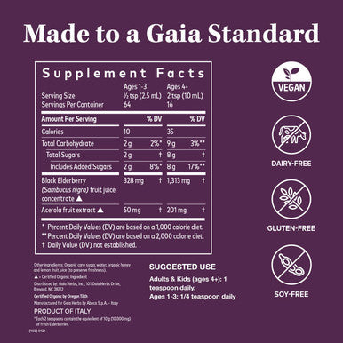 Gaia Herbs Black Elderberry (Sambucus Nigra) Syrup-Immune Support Supplement-Made with Organic Black Elderberries for Immune System Support-USDA Certified Organic Formula-5.4 Fl Oz (32-Day Supply)
