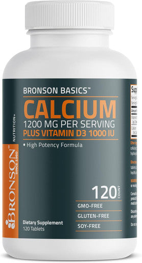 Bronson Calcium 1200 Mg Per Serving Plus Vitamin D3 1000 Iu High Potency Formula, Non-Gmo, 120 Tablets