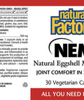 Natural Factors NEM Natural Eggshell Membrane Promotes Joint Comfort and Flexibility 30 Capsules