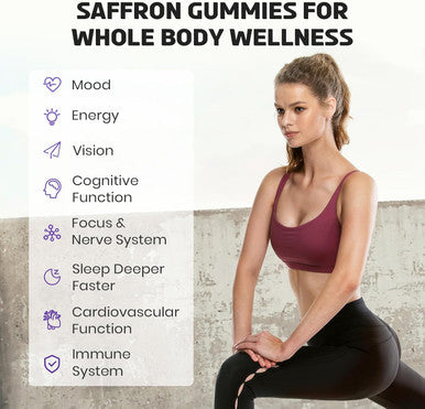 Saffron Gummies 88.5 Mg With Magnesium, Max Strength Saffron Supplements With St. John'S Wort, Gaba, Rhodiola, Rosemary & Passion Flower Extracts For Mood, Focus - 60 Servings