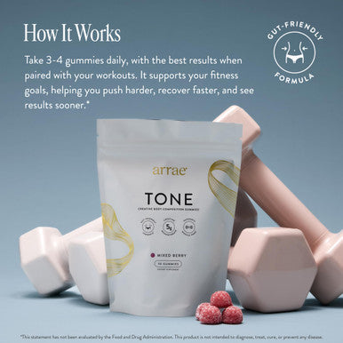 Arrae Tone Gummies Creatine Monohydrate 5g for Women Support Lean Muscle Strength & Recovery Hormone-Friendly Muscle Toning Supplement Mixed Berry Flavor 90 Count