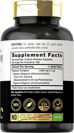 Carlyle Pygeum Standardized 1300mg | 240 Capsules | Non-GMO Gluten | Africanum Bark Extract Supplement