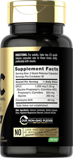 Carlyle GPLC Glycine Propionyl-L-Carnitine HCL Supplement | 1250mg | 60 Capsules | Advanced Athlete Formula | Non-GMO Gluten