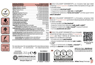 GOLD COLLAGEN Dermabiotix - Probiotics for Gut Health and Hair Nail Skin Supplement with Vitamin C B D Biotin Zinc and Folic Acid - Bones Muscles and Calcium Absorption Support 30 Tablets