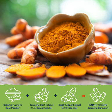 Innate Vitality Turmeric Curcumin with Black Pepper, 1800mg, Organic Turmeric Curcumin Supplement, 95% Curcuminoids, Joint, Antioxidant & Anti-inflammatory Support, Non-GMO No Gluten, 90 Vegan Caps