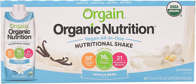 Orgain Organic Vegan Plant Based Nutritional Shake Vanilla Bean 11 Ounce 12 Count