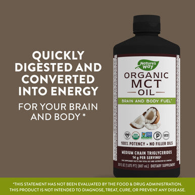Nature'S Way Mct Oil, Brain And Body Fuel From Coconuts*; Keto Paleo Certified, Organic, Gluten Free, Non-Gmo Project Verified, 30 Fl. Oz.
