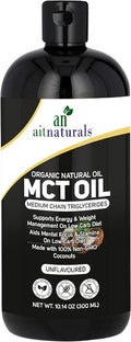 Aitnaturals Organic MCT Oil from Coconuts | Non-GMO Keto Fuel for Brain & Body Supports Energy | for Keto & Paleo Diet Friendly | Perfect in Coffee Smoothies & Salad