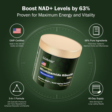 Gorani Nad+ Supplement 900Mg - Nicotinamide Riboside And Nmn For Boosting Cellular Energy & Anti-Aging (80 Count (Pack Of 1))