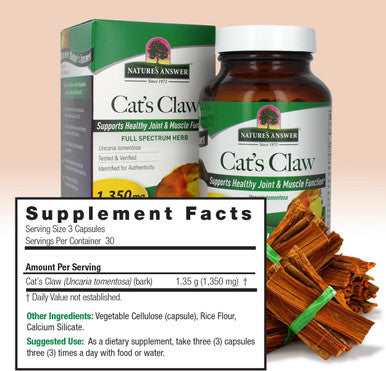 Nature'S Answer Cat's Claw Inner Bark 1350mg 90-Capsules | Full Spectrum Herb | Supports Joint & Muscle Function | Gluten- Vegan/Vegetarian & Kosher | Single Count