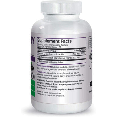 BRONSON Elderberry Chewables with Vitamin C - Berry - 60 Vegetarian Tablets- Adults and Kids Immune Support