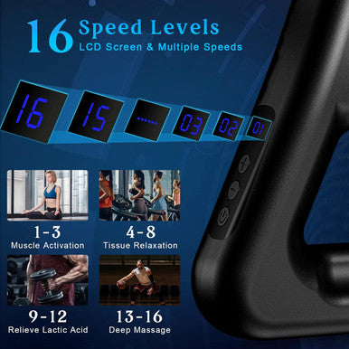 Heh Version Deep Tissue Massage Gun For Back, Shoulder, Neck, Feet, Professional Muscle Percussion Massager With Belt, Fits To Athletes Fitness Enthusiasts, 16 Speed Levels Includes 4 Heads