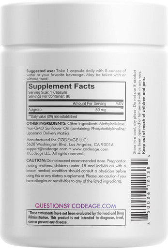 Codeage Liposomal Apigenin Supplement 3-Month Supply Daily Flavonoid Chamomile Extract Liposomal Phospholipid Complex Non-GMO Sunflower Oil Phosphatidylcholine Vegan Blend Gluten- 90 Count