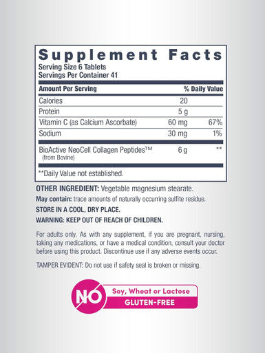 NeoCell Collagen Peptides | 250 Tablets | with Vitamin C | Grassfed Supplement | Hair, Skin, & Nails | for Women and Men