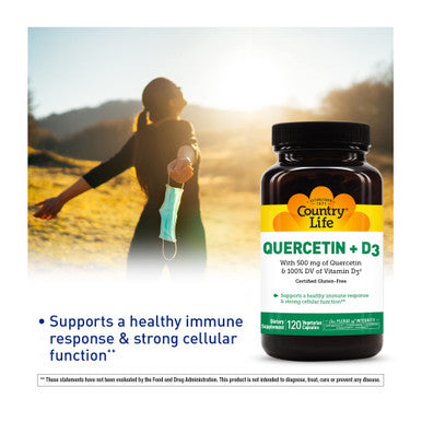 Country Life Quercetin + Vitamin D3 With 500Mg Of Quercetin & 100% Daily Value Of Vitamin D3 90 Vegetarian Capsules Certified Gluten Free Certified Vegetarian