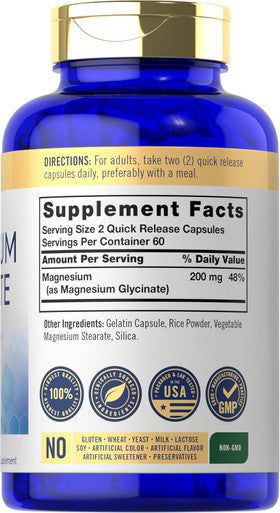 Carlyle Magnesium Glycinate | 200mg | 120 Capsules | Non-GMO and Gluten Supplement