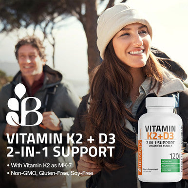 Bronson Vitamin K2 (Mk7) With D3 Supplement Non Gmo Formula 5000 Iu Vitamin D3 and 90 Mcg Vitamin K2 Mk-7 Easy To Swallow Vitamin D and K Complex 60 Capsules