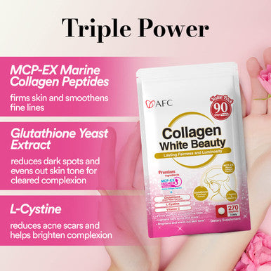 AFC Japan Collagen White Beauty with Marine Collagen Peptide, Glutathione, L-Cystine - 1.5X Better Absorption Than Other Collagen for Skin Firmness & Whitening 90 Days Supply's