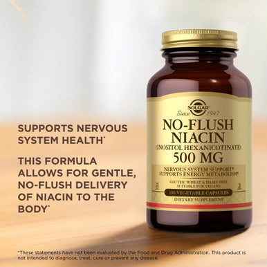 Solgar No-Flush Niacin 500 Mg - 100 Vegetable Capsules - Supports Energy Metabolism & Nervous System - Vegan Gluten & Dairy Free Kosher - 100 Servings