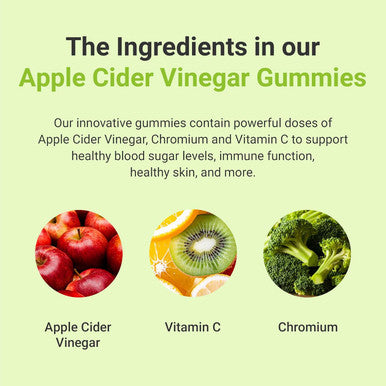Hey Nutrition Apple Cider Vinegar Gummies Supplement - Vitamin C & Chromium - Supports Skin Health Metabolic Function & Immune Health - No Artificial Flavours Non-GMO & Dairy- - 60 Vegan Gummies