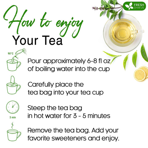 FreshDrinkUS, Premium 50 Mulberry Leaf Tea Bags, 100% Natural & Pure from Mulberry Leaves. Herbal Tea. Made with Natural Material Tea Bags. No Sugar, No Caffeine, No Gluten, Vegan.