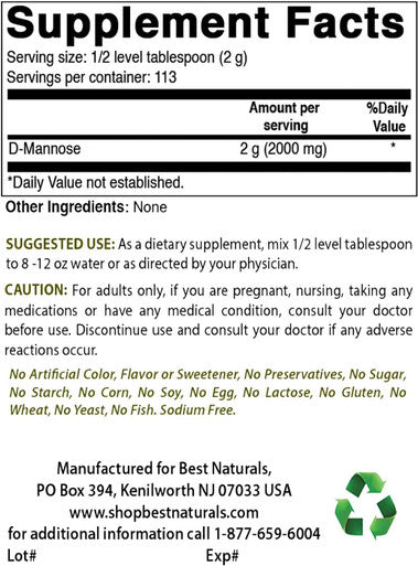 Best Naturals D-Mannose Pure Powder - Urinary Tract Cleanse Supplement - 8 OZ