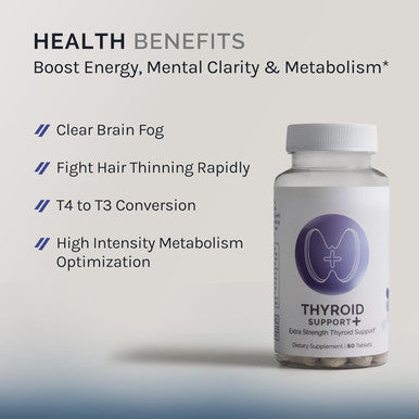 Thyroid Support+ For Women & Men - Extra Strength Thyroid & Hormone Support With Selenium, Iodine, Adrenal & High Cortisol Aid - 60 Tablets (1 Month Supply)