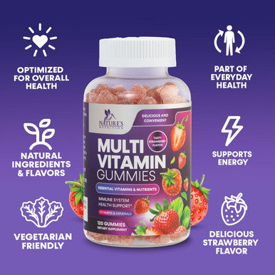Multivitamin Gummies For Adults With 13 Vitamins And Minerals, Daily Gummy Vitamin For Women & Men, Immune Health Support Supplement With Vitamins A, C, D, E, B-6, B-12, Zinc, Berry - 120 Gummies