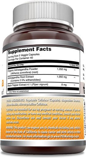 Amazing Nutrition Formulas Ashwagandha Root with Black Pepper Extract Supplement | 2100 Mg Per Serving | 120 Veggie Capsules Supplement | Non-GMO | Gluten- | Made in USA