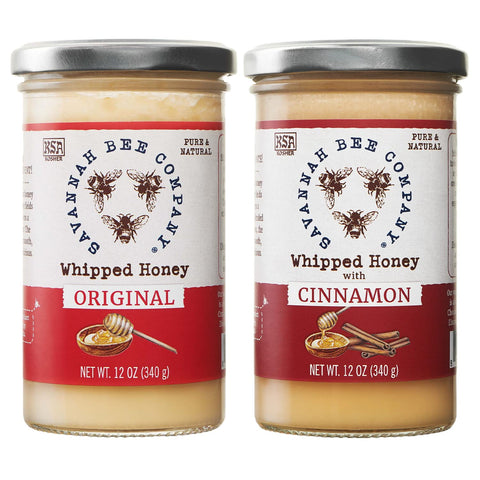 Whipped Honey Gift Set by Savannah Bee - Creamy, Smooth, Spreadable and absolutely Delicious - 100% Natural and Pure Honey - 12 Oz (Cinnamon and Chocolate)